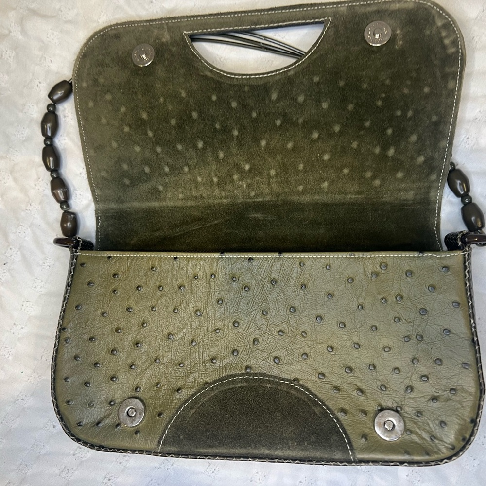 Carla Mancini Ostrich and Python style Leather and Suede Sage-green Handbag